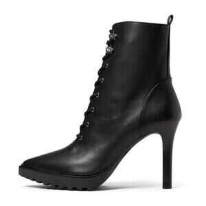 Michael Kors Kyle Lace-Up Bootie Boots Black Leather Zip 3.75" Heel 10 M NEW